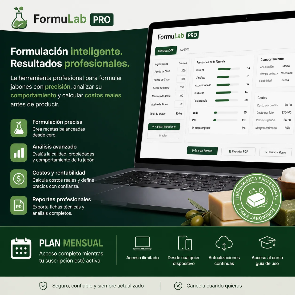 FormuLab PRO calculadora profesional de saponificación y costos para jabones
