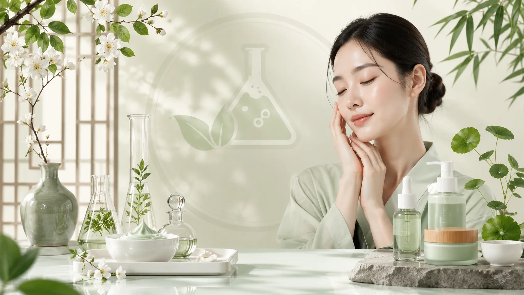 Portada del curso Técnico Profesional en Formulación de Cosmética Natural Coreana (K-Beauty) de Natural Lab Academy, con enfoque en fisiología de la piel, formulación cosmética natural, biofermentos e innovación cosmética coreana.